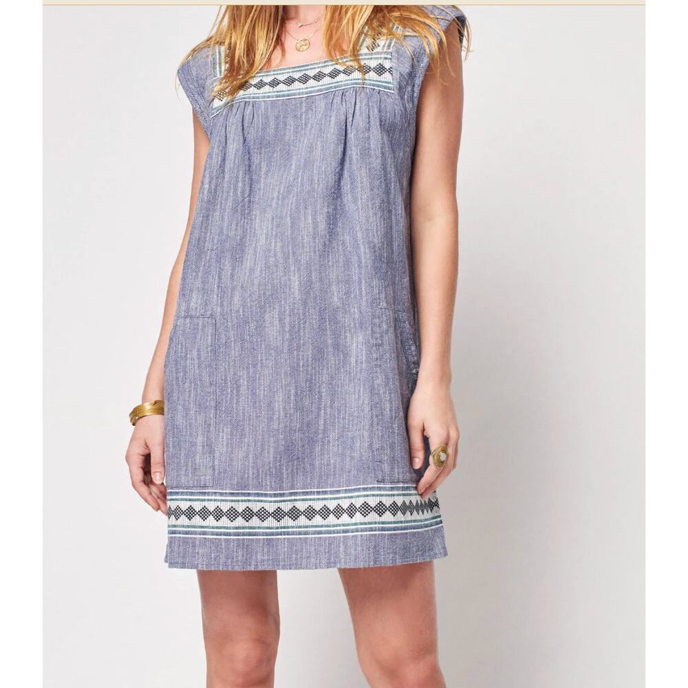 Faherty Hailee Chambray Shift Dress Organic Cotton Medium